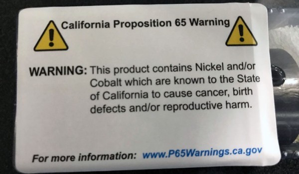 California Proposition 65 warning label.